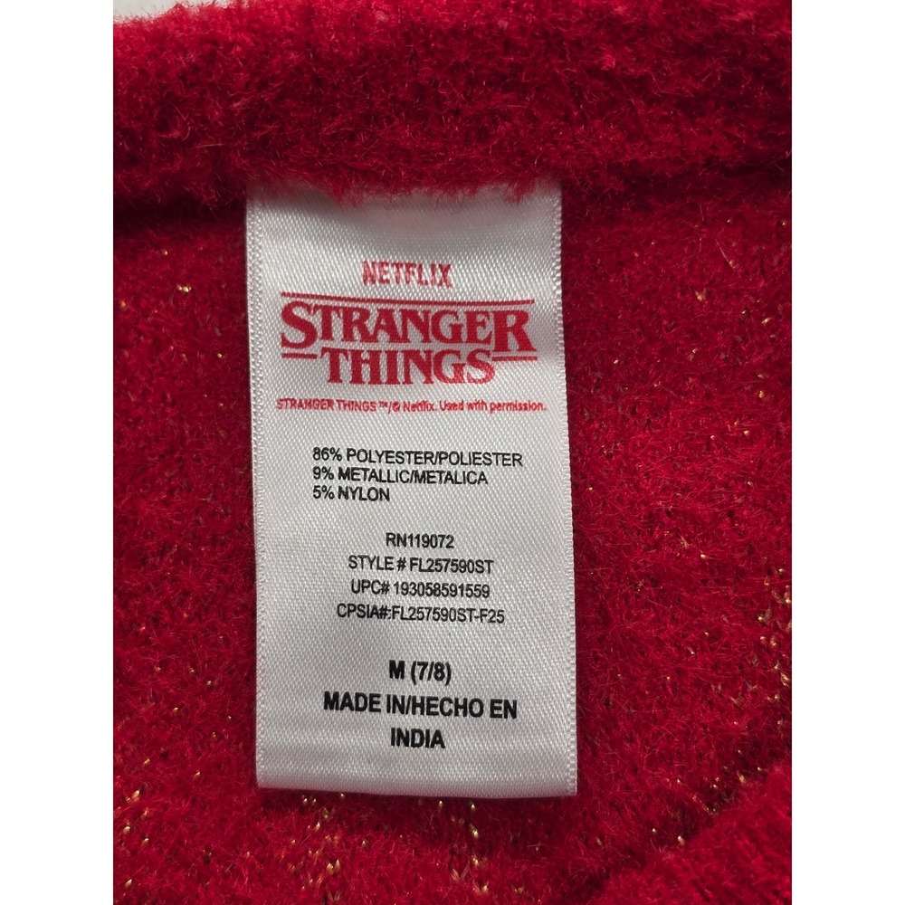 Netflix Stranger Things Flame Metallic Knit Sweater Red Gold Kids Medium 7/8 - Picture 3 of 6